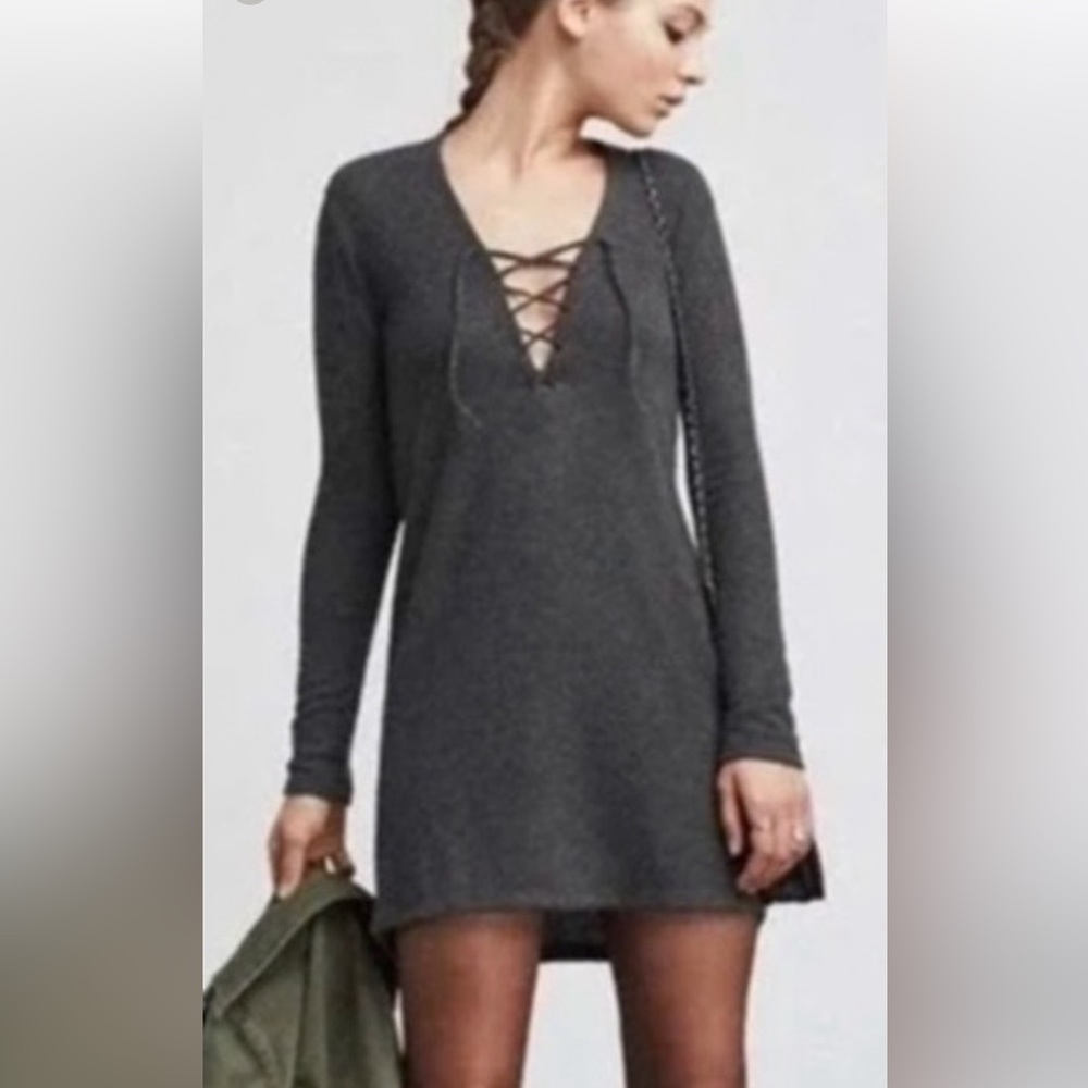Reformation Simone Lace Up Charcoal Grey Dress S